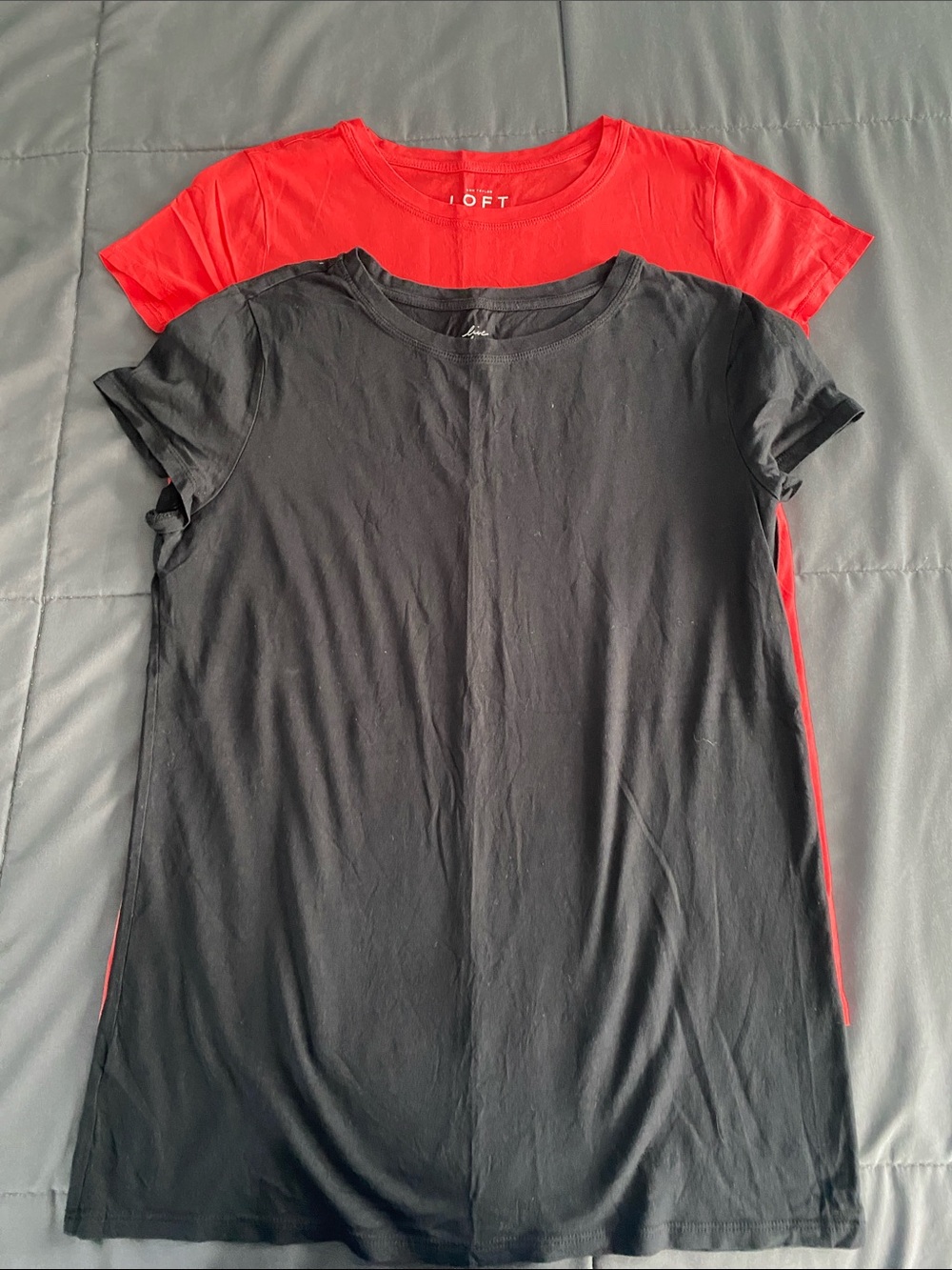 LOFT Coral and Black Crew Neck Tee Set